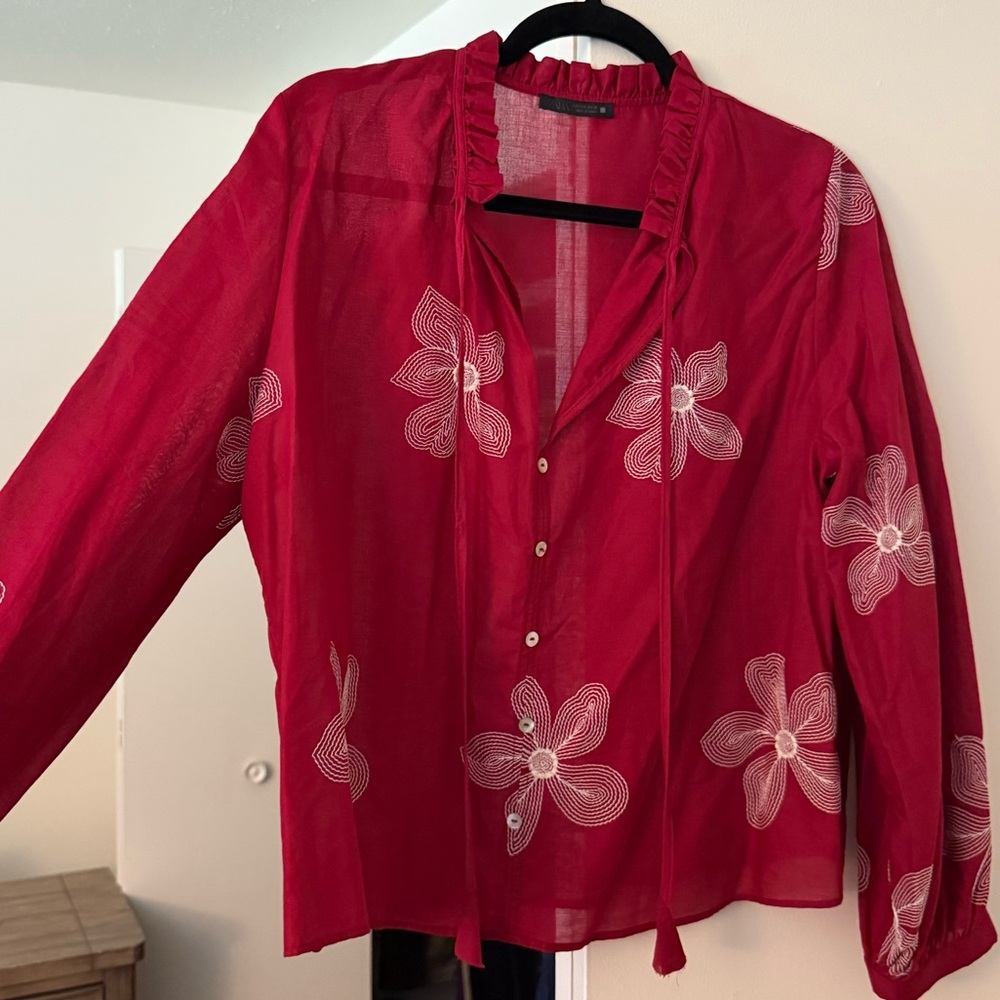 ZARA Red Floral Women's Blouse